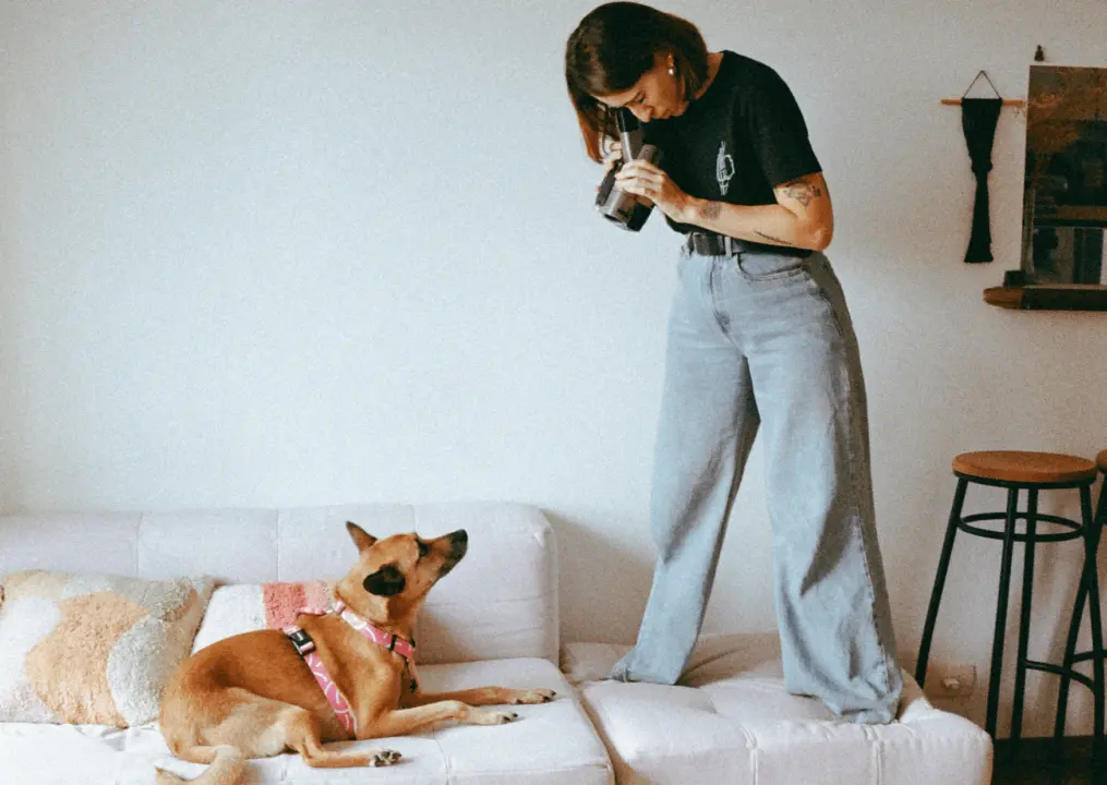 Pessoa tirando foto de cachorro