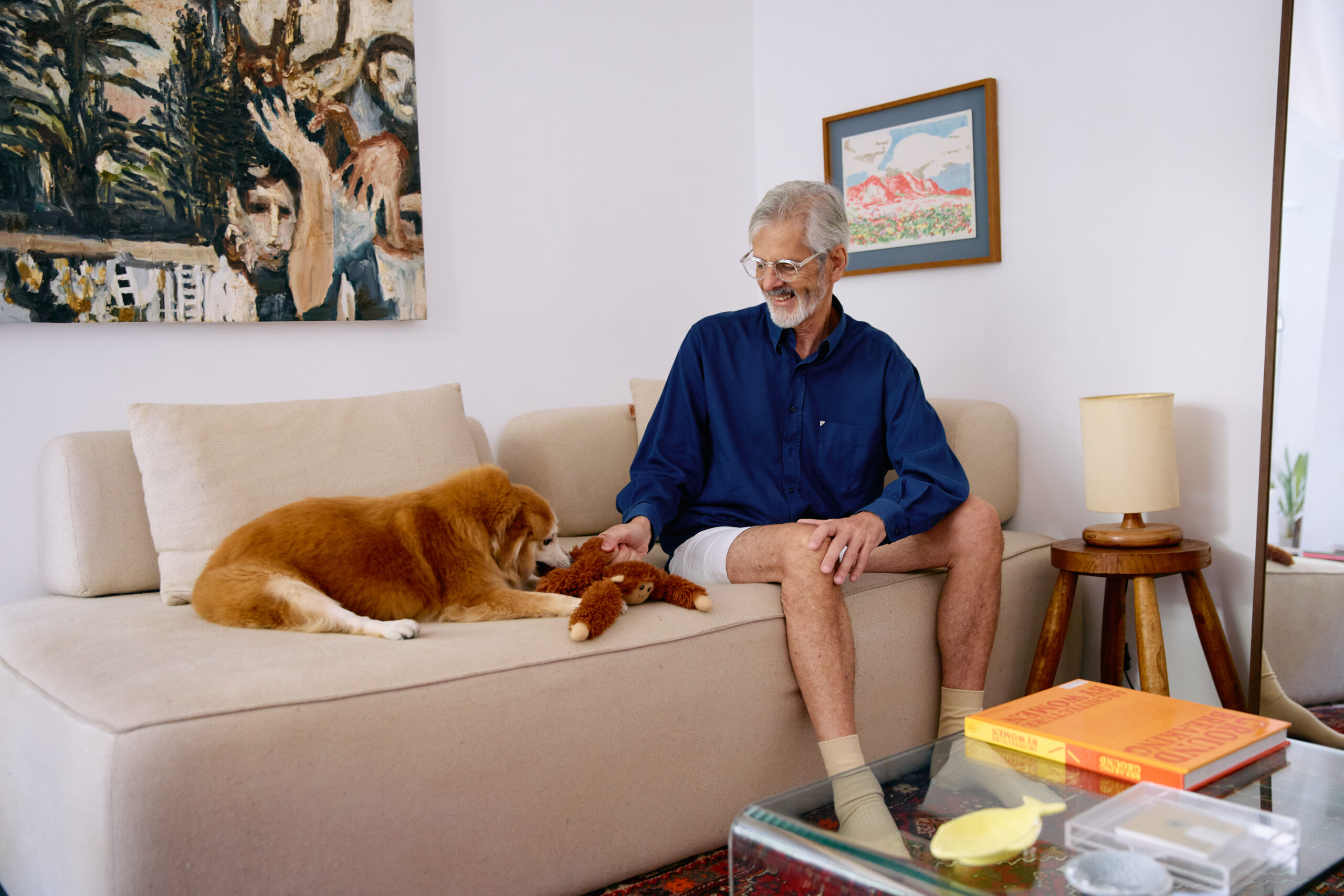 10 doenças mais comuns em pets idosos e como preveni-las 1 Cachorro deitado ao lado de tutor no sofá.