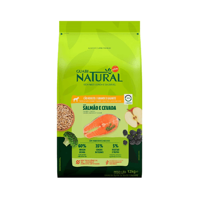 Ração Guabi Natural para Cães Adultos de Porte Grande e Gigante Sabor Salmão e Cevada - 12kg