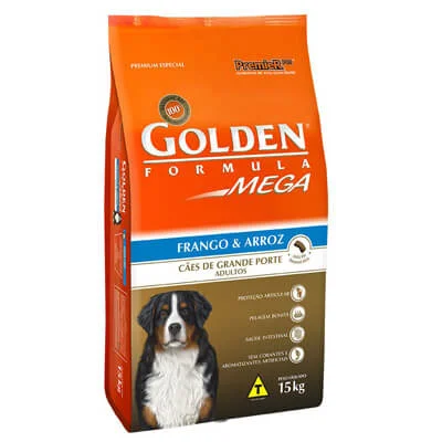 Ração Golden Mega para Cães Adultos de Raças Grandes Sabor Frango e Arroz - 15kg
