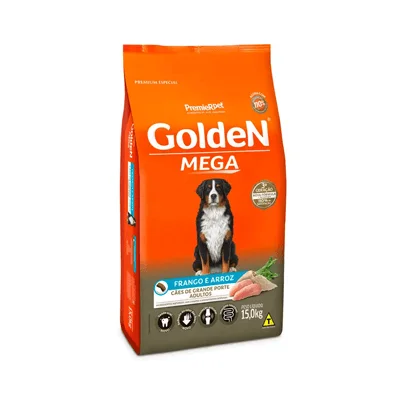 Ração Golden Mega para Cães Adultos de Raças Grandes Sabor Frango e Arroz - 15kg


