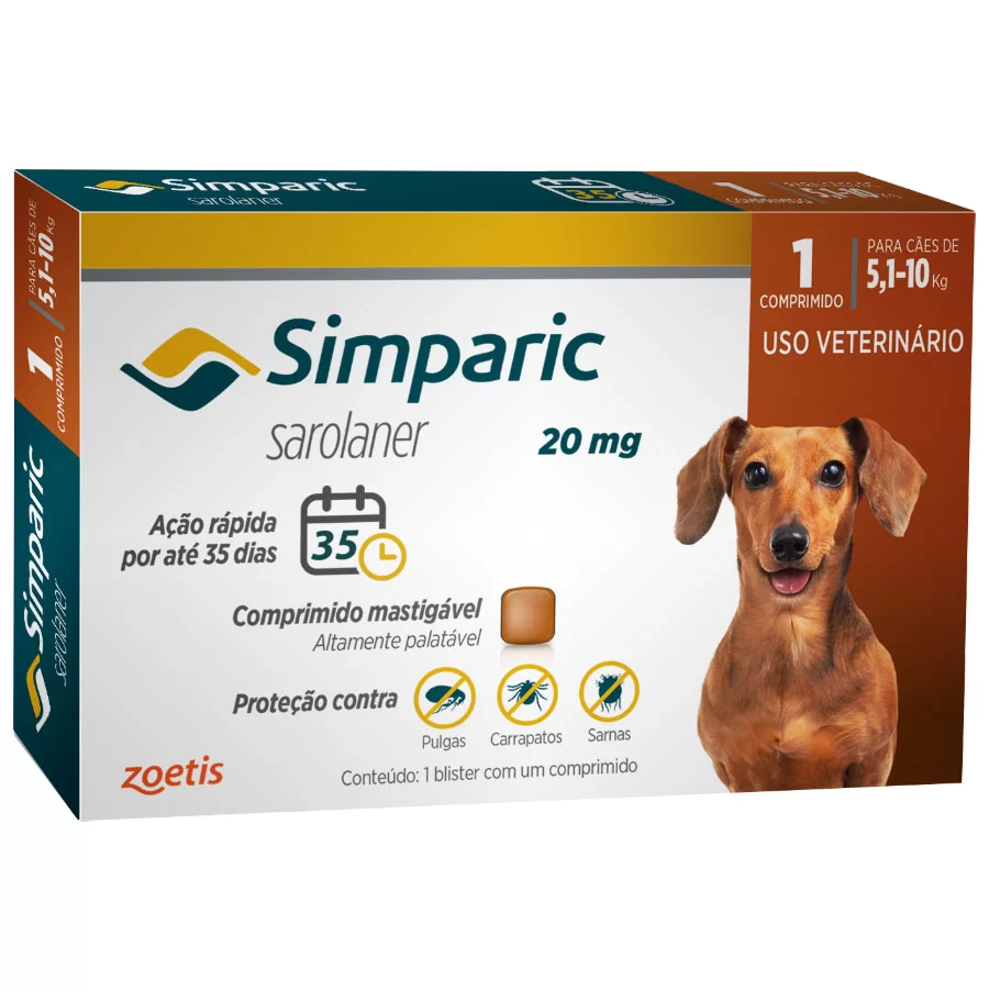 Antipulgas Simparic 20 mg para cães 5,1 a 10 kg - Zoetis