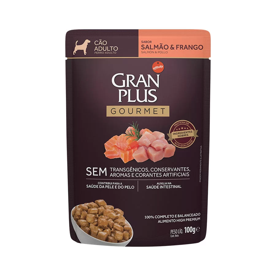 Ração Úmida GranPlus Gourmet Sahcê para Cães Adultos Sabor Salmão e Frango - 100g