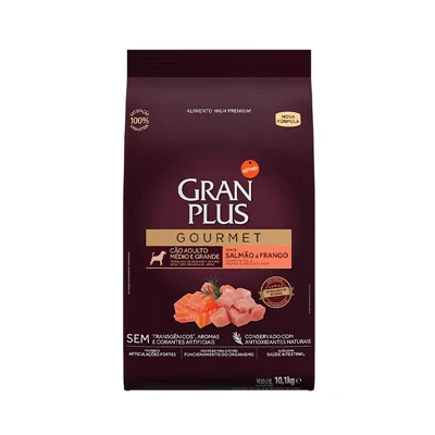 Ração GranPlus Gourmet para Cães Adultos de Médio e Grande Porte Sabor Salmão e Frango 10,1kg