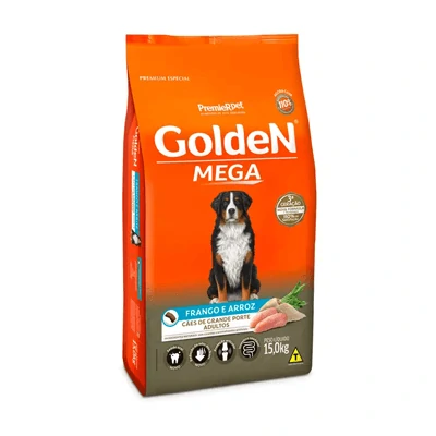 Ração Golden Mega para Cães Adultos de Raças Grandes Sabor Frango e Arroz - 15kg

