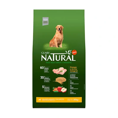 Ração Guabi Natural para Cães Adultos de Raças Grandes sabor Frango & Arroz Integral
