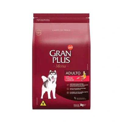 Ração GranPlus Menu Para Cães Adultos de Porte Médio e Grande Sabor Carne e Arroz