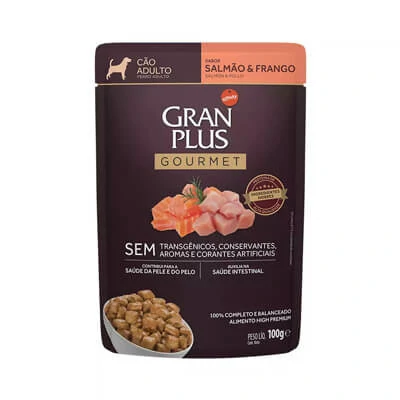 Ração Úmida GranPlus Gourmet Sahcê para Cães Adultos Sabor Salmão e Frango - 100g