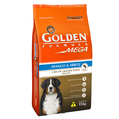 Ração Golden Mega para Cães Adultos de Raças Grandes Sabor Frango e Arroz - 15kg