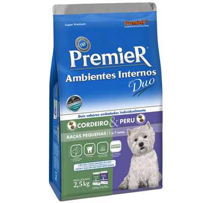 Ração Premier Duo Ambientes Internos para Cães Adultos de Raças Pequenas Sabor Cordeiro e Peru
