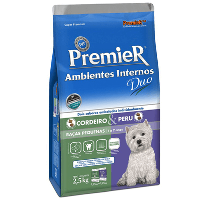 Ração Premier Duo Ambientes Internos para Cães Adultos de Raças Pequenas Sabor Cordeiro e Peru