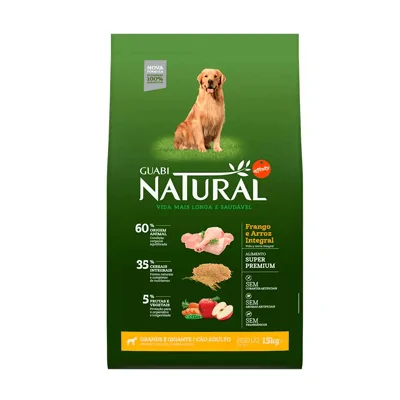 Ração Guabi Natural para Cães Adultos de Raças Grandes sabor Frango & Arroz Integral