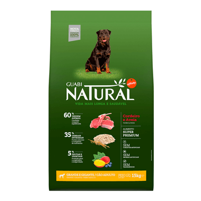 Ração Guabi Natural para Cães Adultos de Raças Grandes sabor Cordeiro & Aveia