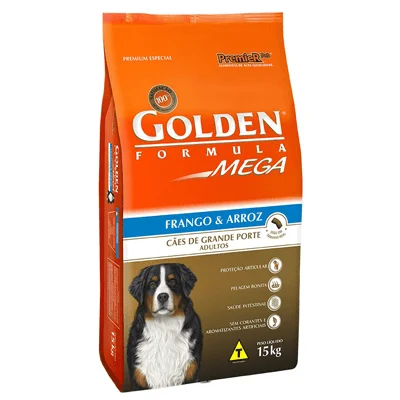 Ração Golden Mega para Cães Adultos de Raças Grandes Sabor Frango e Arroz - 15kg