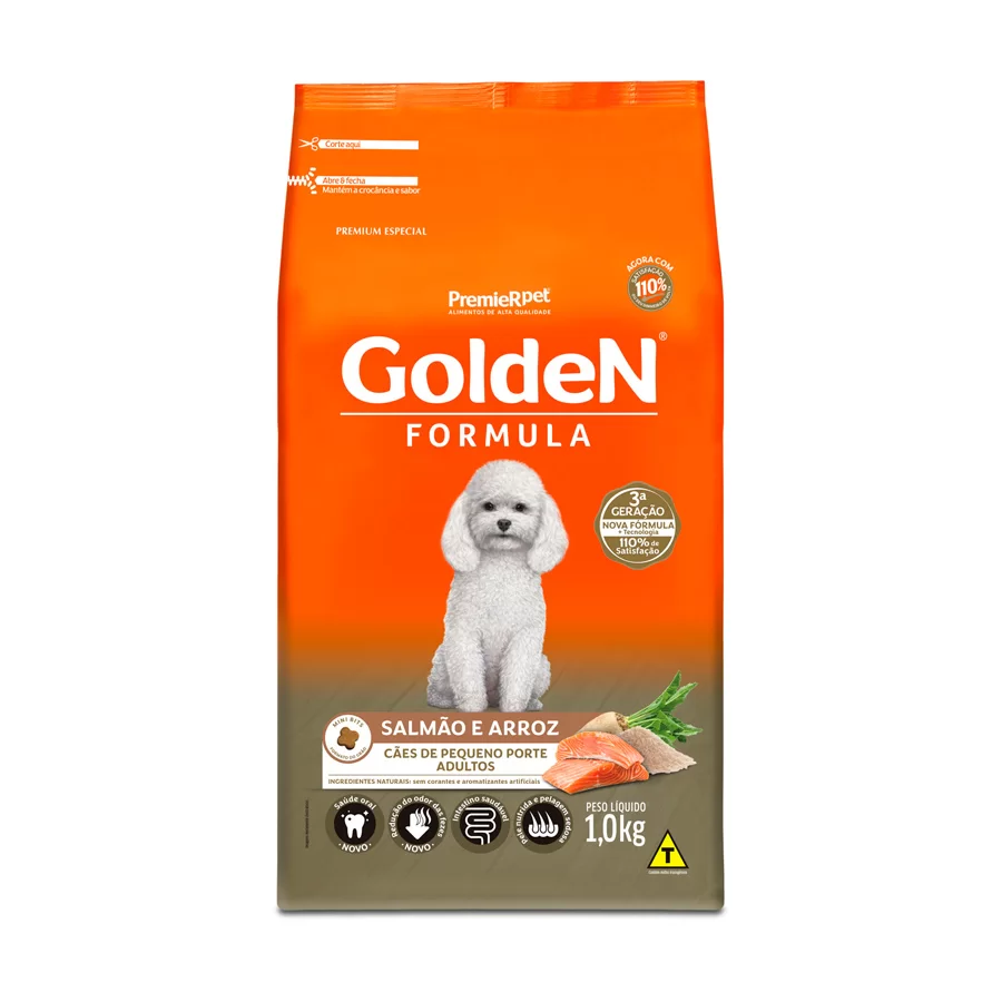 Ração Golden Fórmula Mini Bits para Cães Adultos de Pequeno Porte Sabor Salmão e Arroz