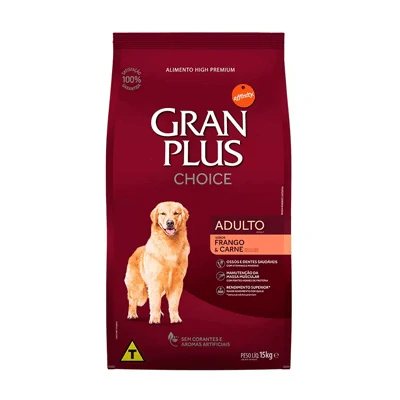 Ração GranPlus Choice Frango e Carne para Cães Adultos - 15kg