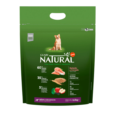 Ração Guabi Natural para Cães Adultos de Raças Médias sabor Salmão & Cevada