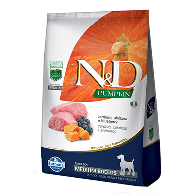 Ração N&D Pumpkin para Cães Adultos Raças Média sabor Cordeiro, Abóbora e Blueberry