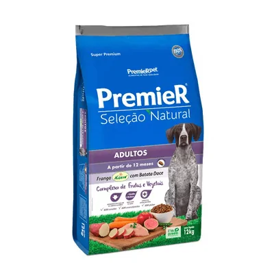 Ração Seleção Natural Premier para Cães Adultos sabor Frango com Batata Doce 12kg