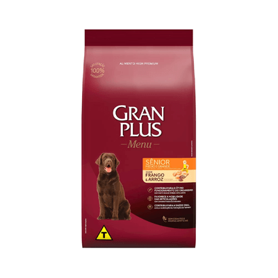 Ração GranPlus Menu para Cães Sênior de Porte Médio e Grande Sabor Frango e Arroz