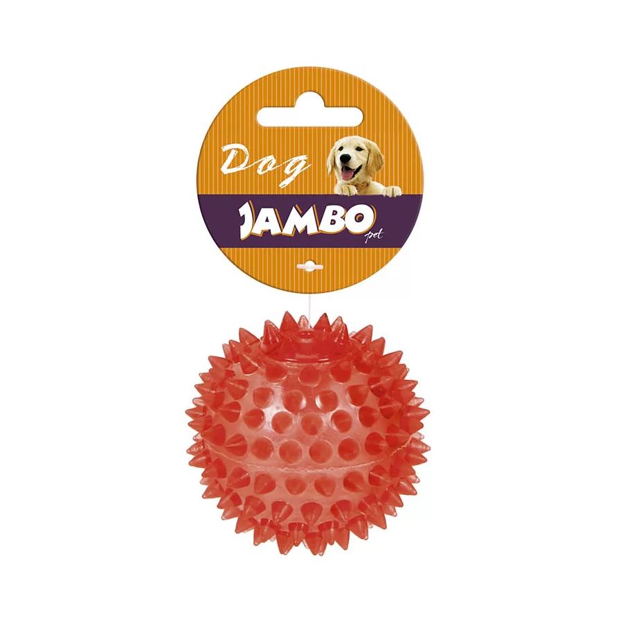 Brinquedo Jambo para Cães Bola Espinho com Som Vermelho