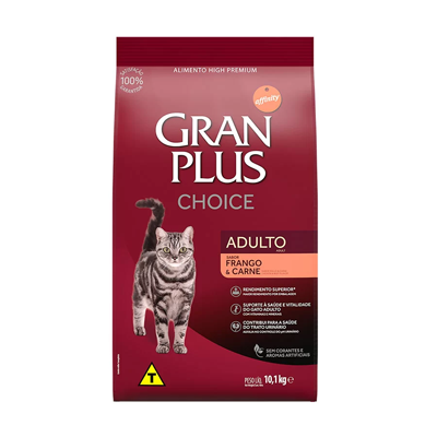 Ração GranPlus Choice para Gatos Adultos Sabor Frango e Carne 10,1kg