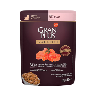 Ração Úmida GranPlus Gourmet Sachê para Gatos Adultos Sabor Salmão - 85g