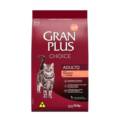 Ração GranPlus Choice para Gatos Adultos Sabor Frango e Carne 10,1kg

