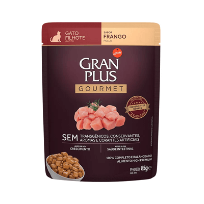 Ração Úmida GranPlus Gourmet Sachê para Gatos Filhotes Sabor Frango - 85g