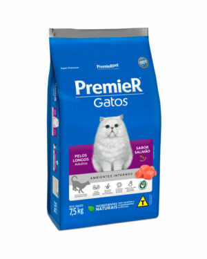 Ração Premier Ambientes Internos Pelos Longos para Gatos Adultos Sabor Salmão